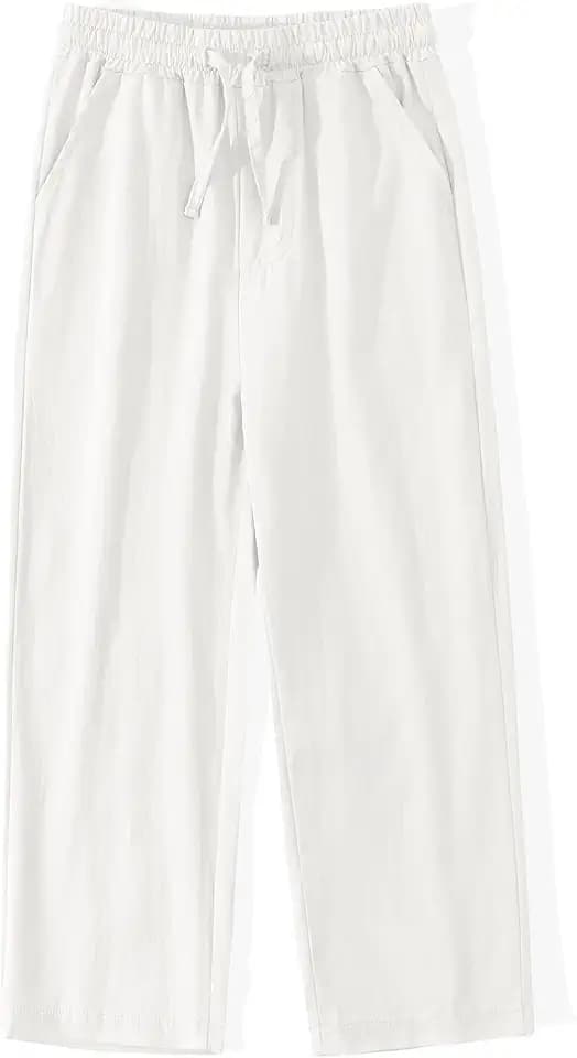 Spring&Gege Boys Pull on Linen Pants Textured Summer Casual Beach Pants Elastic Waist with Drawstring