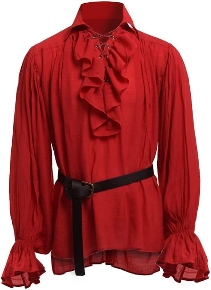 BaronHong Piratenhemd für Herren, Vampir, Renaissance, viktorianisch, Steampunk, Gothic, gekräuselt, mittelalterliches Halloween-Kostüm