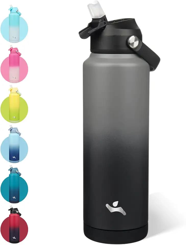 Konokyo 40 oz Insulated Stainless Steel Sports Water Bottle with Straw Lid