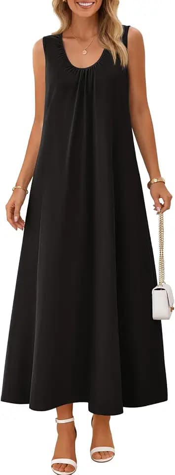 MEROKEETY Women's Summer Boho Sleeveless Ruched Maxi Dress