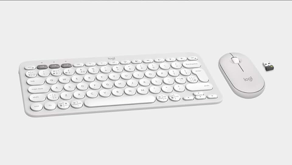 Logitech Pebble Keys 2 K380s, Bluetooth-Tastatur für mehrere Geräte, schlank und tragbar, Easy-Switch, Windows, MacOS, iPadOS, Android, ChromeOS, QWERTY UK Layout, Weiß (Weiß)