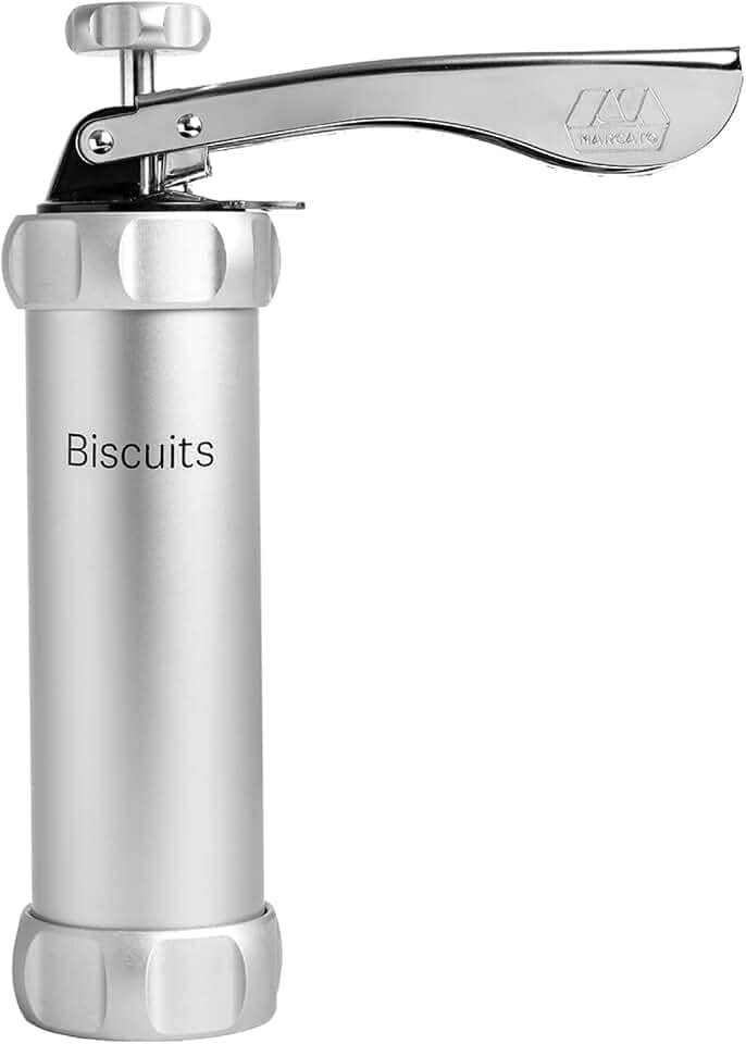 MARCATO Cookie Press, selbstgemachte Keks-Maschine, Backzubehör, Hergestellt in Italien, eloxiertes Aluminium, einstellbare Keksgröße, 20 enthaltene Form-Discs