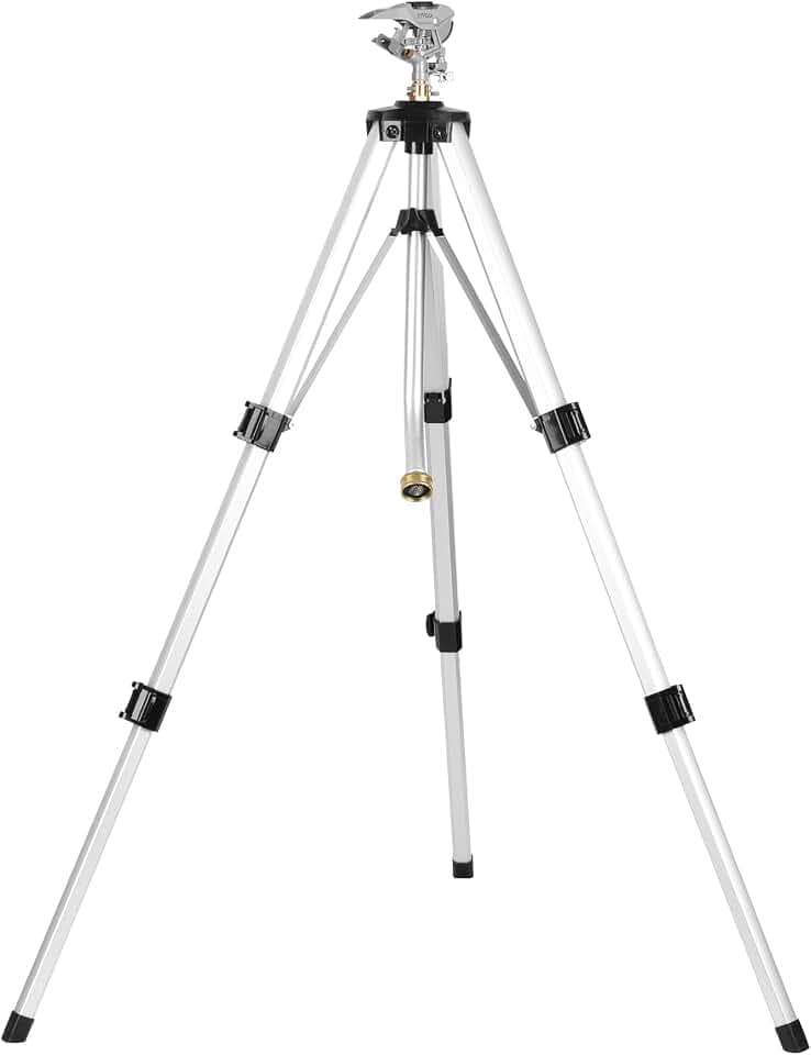 STYDDI Heavy Duty Impact Sprinkler on Tripod Base, Tall Metal Pulsating Telescoping Tripod Sprinkler for Large Area, Yard, Lawn, Garden, Waters up to 70 Ft. Diameter, Legs Extends Up to 36-inch