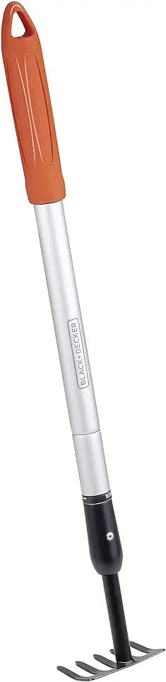 BLACK+DECKER Gartenrechen 5-Zahn - Verstellbar von 66 bis 100 cm - Karbonstahl, Fiberglas und PVC - Orange/Schwarz