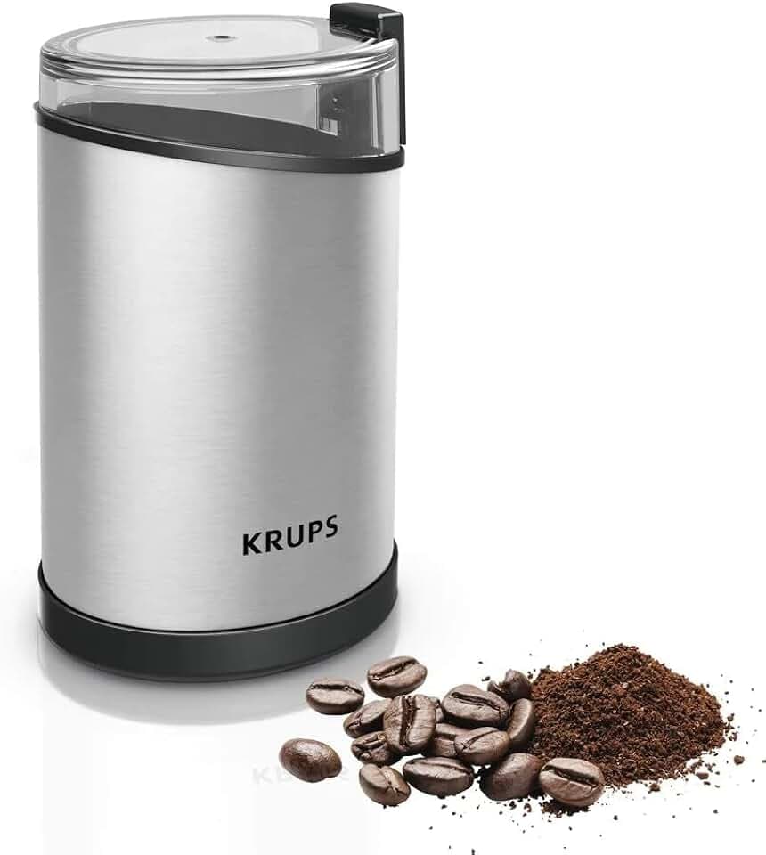 Krups Fast Touch GX204D Elektrische Kaffeemühle aus Edelstahl mit 200 Watt Leistung, Schwarz, 75 g