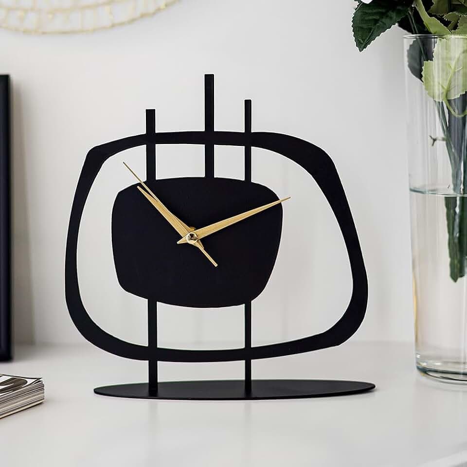 muyika Table Clock for Living Room Office, Bedside, Kitchen | Silent Running Night Shelf Analog Desk Clock with 8 x 9 inch Size | Decorative Table Clocks