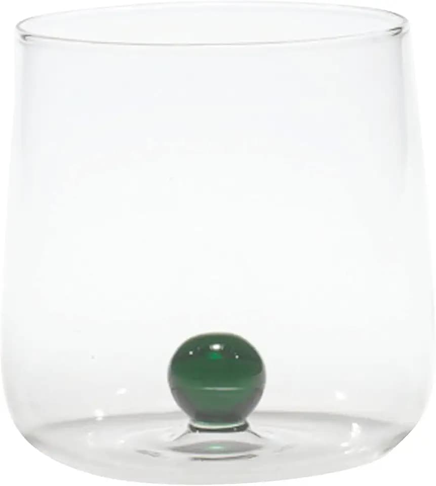 Zafferano Bilia Glasbecher - Handgemachtes Borosilikatglas, Verziert mit bunter, farbiger Glaskugel im Inneren, cl 44 h 90mm d 88mm - Set 6 Stück (Grün)