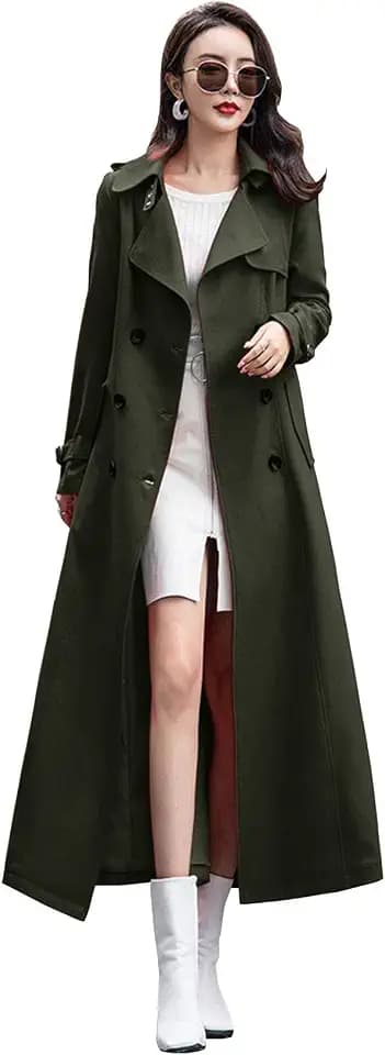 ebossy Women's Double Breasted Duster Trench Coat Slim Long Sleeve Overcoat