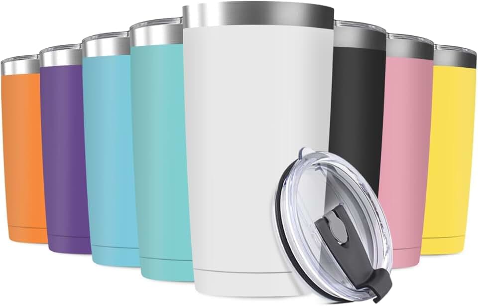 8 Pack 20oz Tumbler Vacuum Insulated Travel Mug with Lids, Stainless Steel Double Wall Bulk Cup for Home, Office, Outdoor Suitable for Vehicle Cup Holders(Assorted Colors)