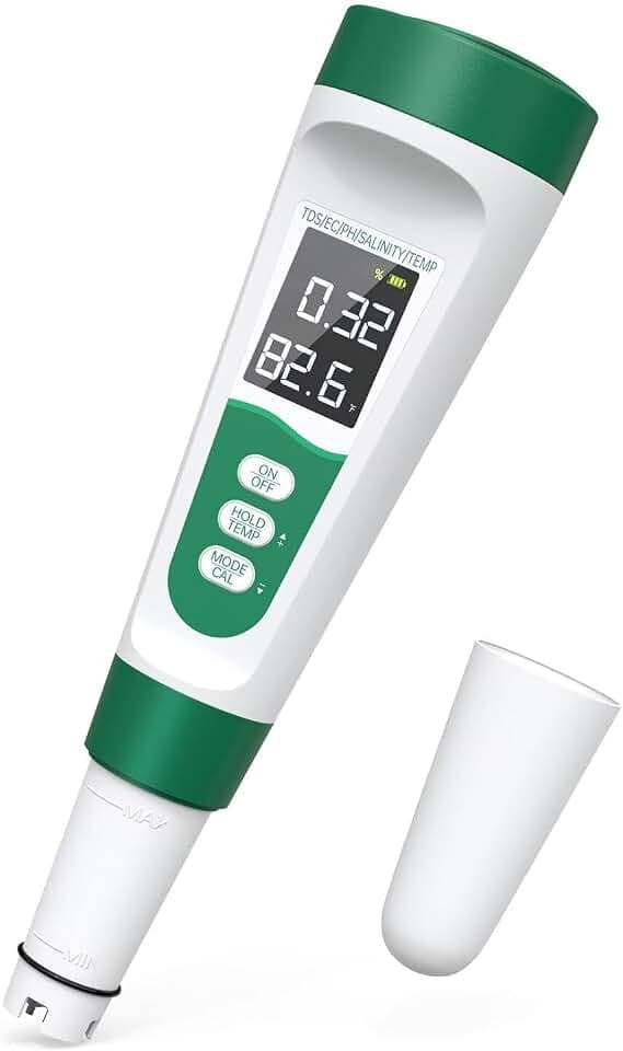 Salt Tester for Saltwater Pool & pH Meter, Digital Water Tester for Salinity,Temp,EC,TDS Meter for Pool Salt Tester,Hot Tubs & Spas,Hydroponics,Aquarium,Accurate & Reliable,5 in 1 Tester,Green
