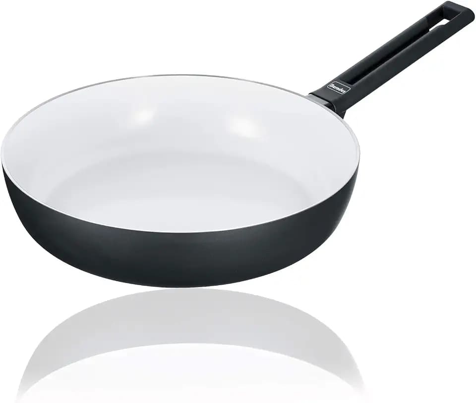 Berndes Schmorpfanne Starter b.nature, hoher Rand mit nachhaltiger Beschichtung aus Quarz, induktionsgeeignet, kratzfest, 28 cm, White