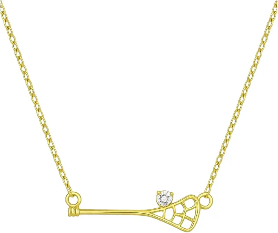 Sportybella Lacrosse Necklace, Gold Dainty Lacrosse Stick Pendant, Lacrosse Jewelry, Stainless Steel Charm, Gift for Lacrosse Player Lacrosse Accessory, (Gold)