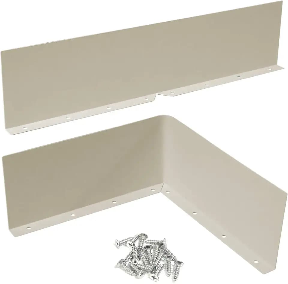 2Pcs 13.78" Rain Gutter Valley Splash Guards, Aluminum Gutter Splash Guard Straight & Bent Style 2 in 1, Roof Valley Splash Shield Gutter Guard Corner Bent Valley Splash Guards, Almond
