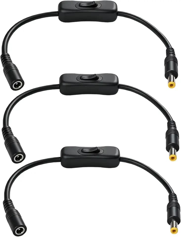 5.5mmx2.5mm Power Switch Extension Cable, Black, 1FT, 3-Pack