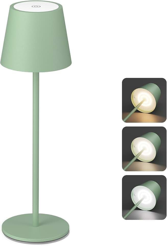 Aipsun Dimmbare led akku tischleuchte grün mit 5500mAh[5V 2A], Wiederaufladbar Warmweiß(2700k-6000k) Aluminium Outdoor Tischlampe IP54 wasserdicht für Restaurant, Schlafzimmer, Bar