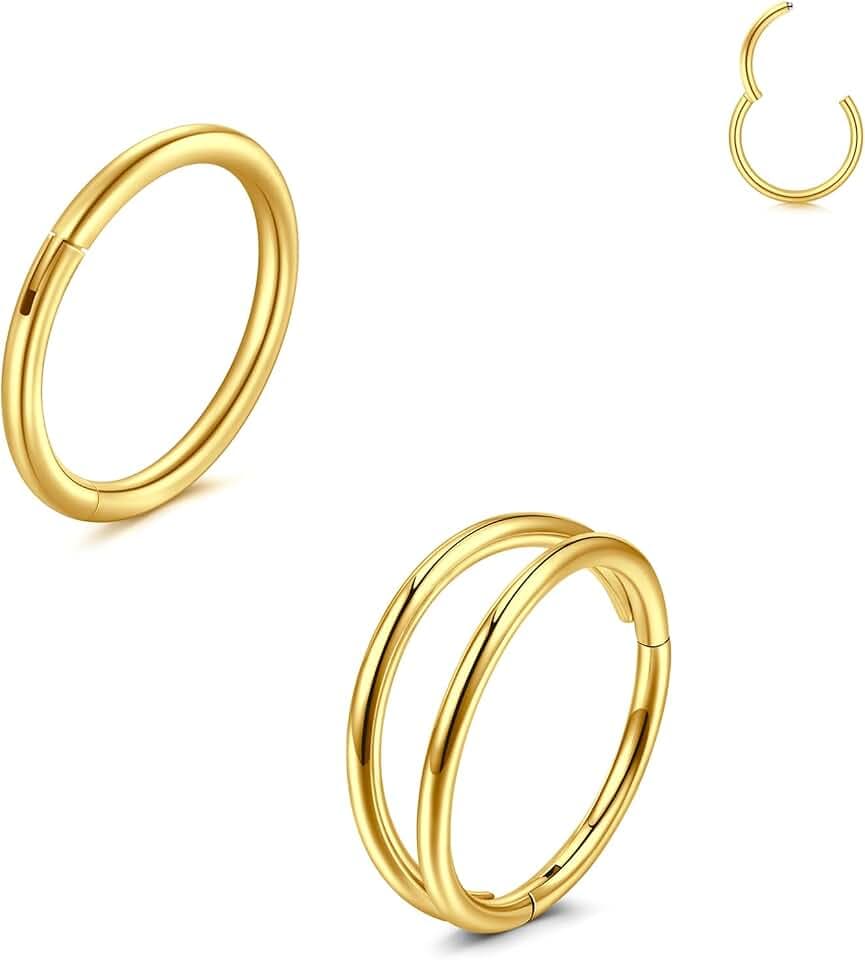 LAURITAMI 2 Stück Nasenpiercing Ring Chirurgenstahl 20G 18G 16G Dünn Doppelter Nasenpiercing Ring, Septum Clicker Ring, 6/8/10mm Helix Conch Knorpel Tragus Nasenpiercing Schmuck