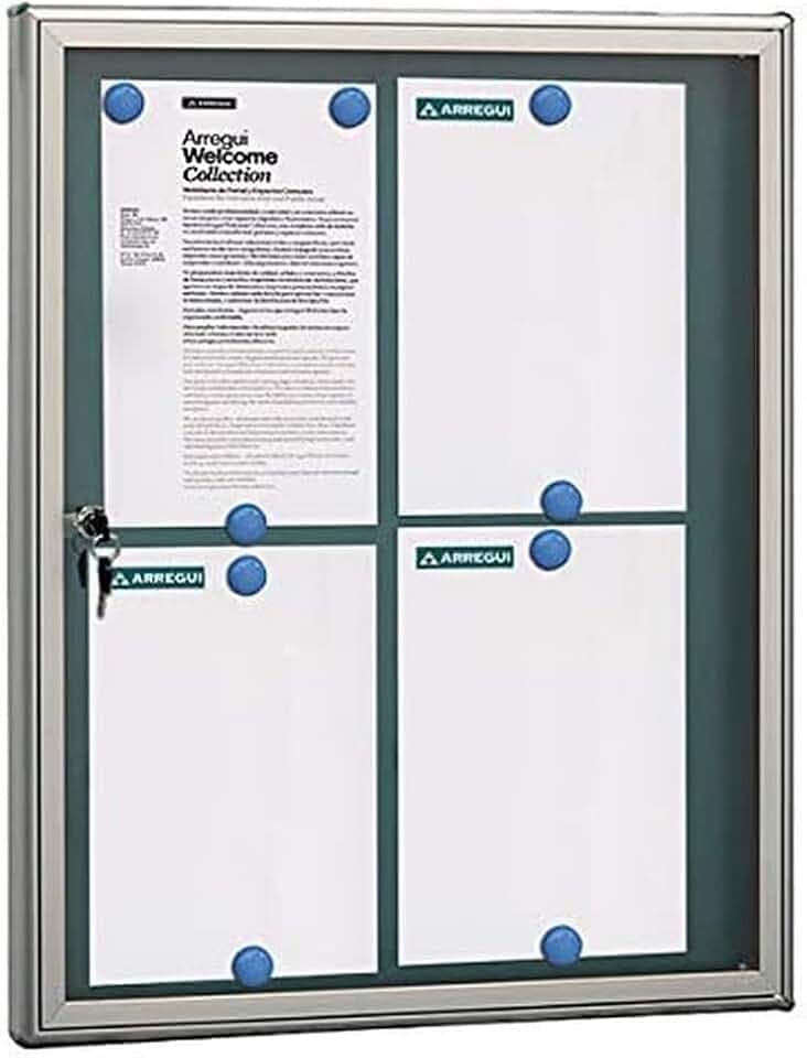 ARREGUI PAN72 Schaukasten aus Aluminium für 4 DIN A4 Blätter | Rostfreier Schaukasten | Magnetischer Infokasten mit Schlüssel | Infoboard | Infotafel | 8 Magnete inkl. | 69 x 55 x 4,7 cm | silber