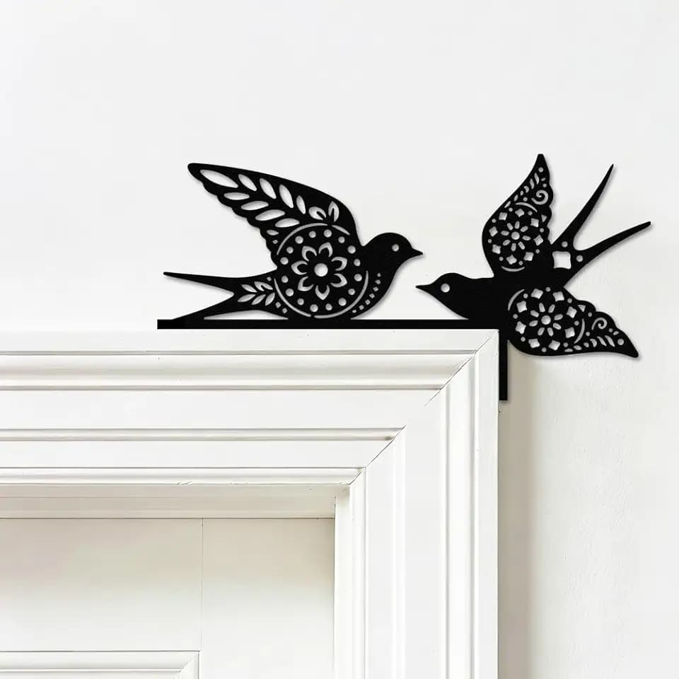 SUPERDANT Mandala Birds Metal Door Topper Iron Above Door Decor Boho Corner Wall Art Matte Black 11.81x5.91 Inch/30x15cm