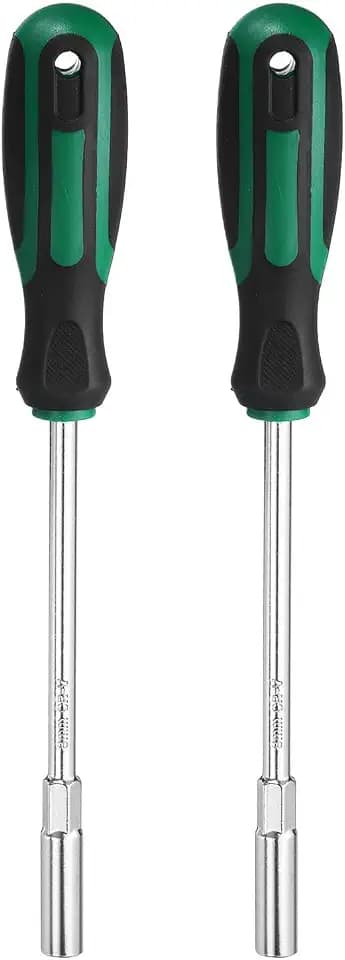HARFINGTON 2pcs Metric Nut Driver 8mm Dia 150mm Round Shank CR-V 6 Point Hex Hexagon Socket Wrench Screwdriver with Non-Slip Handle for Tightening and Loosening Fasteners