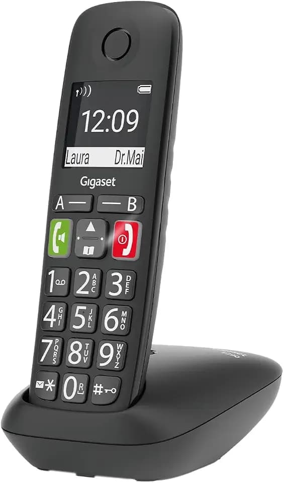 Gigaset E290 - Schnurloses Senioren-Telefon ohne Anrufbeantworter mit großen Tasten - Zielwahltasten für wichtige Nummern, Verstärker-Funktion für extra lautes Hören, schwarz [Deutsche Version]