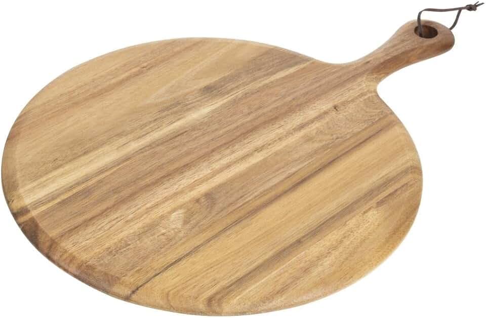 Olympia Pizza-Servierbrett aus Akazienholz, 33 cm, natürliche Farbe, rundes Pizzabrett, rundes Käsebrett, Wurstbrett, gewerbliche und private Nutzung, GM308