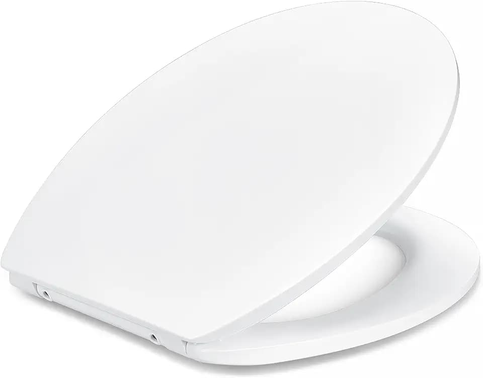 Amazon Basics Toilettensitz O-Form, Soft-Close-Funktion, Schnellverschluss-Scharniere, Universalgröße, Antistatische Urea- und Porzellanbeschichtung, Weiß