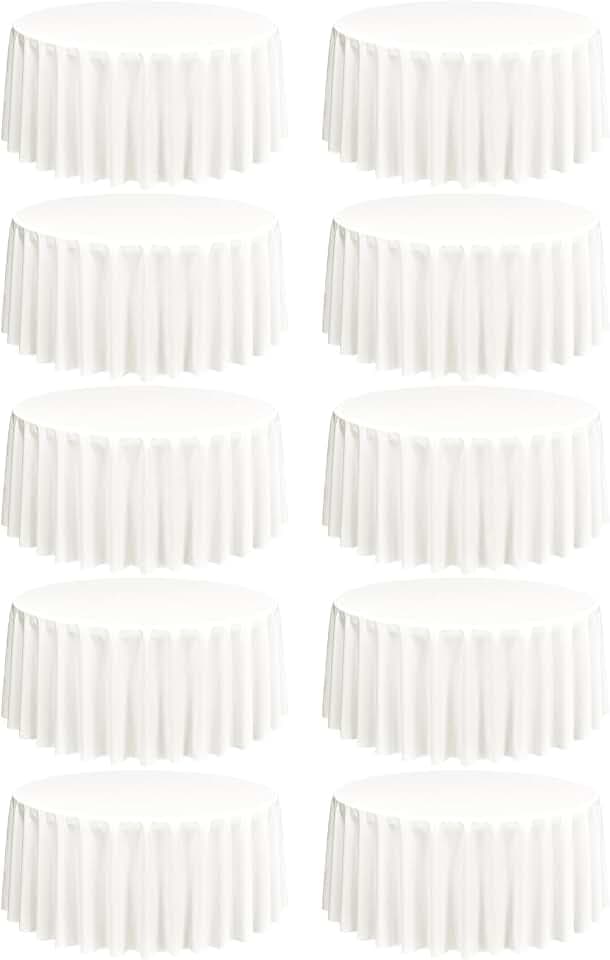 10 Packung Elfenbeinfarbene runde Tischdecken, 305 cm, runde Tischdecke, waschbar und wiederverwendbar, Flecken und knitterfrei, Polyesterstoff für Hochzeit, Party, Bankett, Restaurant, Dekoration