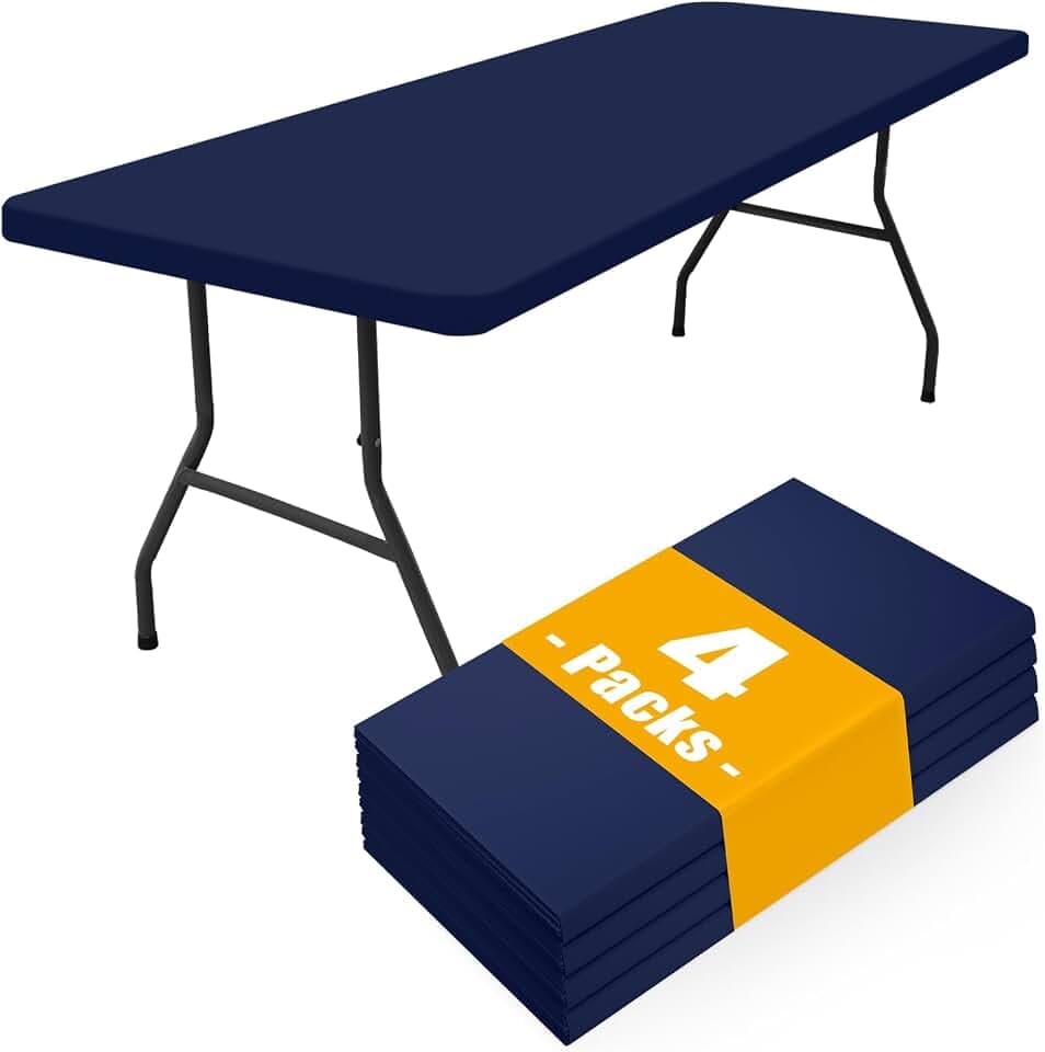 Smiry 4 Pack Elastic Fitted Polyester Tablecloths for 6 Foot Tables