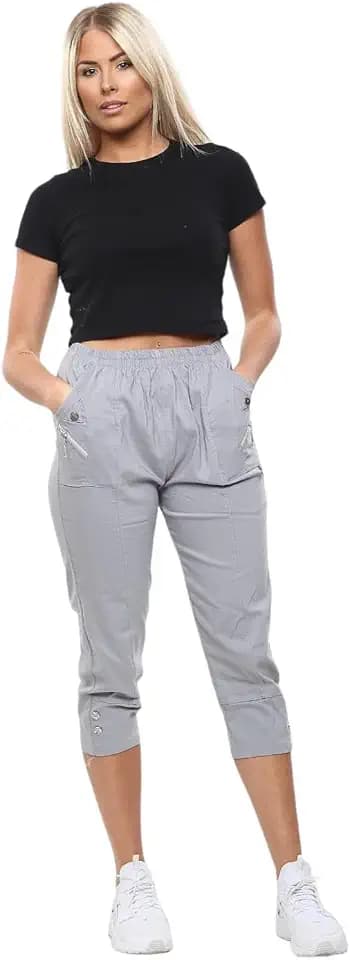 CherryBerry Damen-Caprihose, elastisch, Baumwolle, Stretch, 3/4-Hose, Größe 38-50