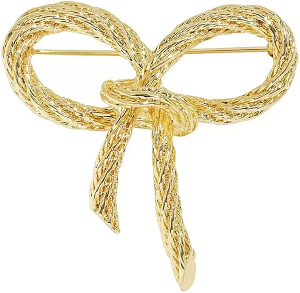 Gold Plated Ribbon Bow Tie Brooch Pin for Women Girls Fashion Bow Knot Lapel Pins Clip Sweater Hat Suit Dress Accessories Bouquet Corsage Gardigan Brooches Pins Minimalist Birthday Christmas Jewelry Gifts