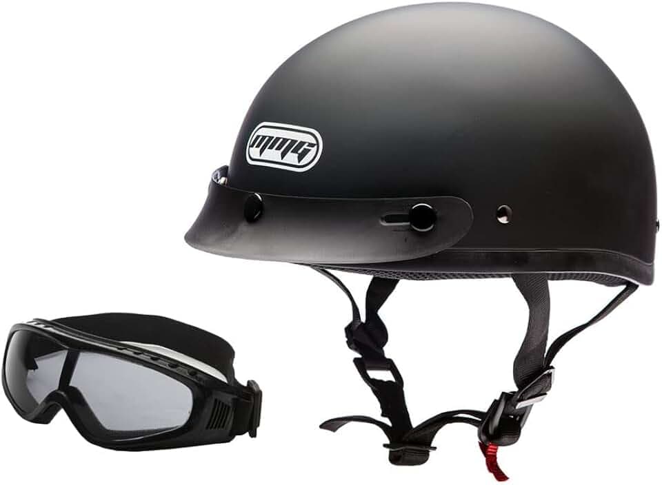 MMG Adult Half Shell Helmet, Motorcycle/Scooter/Moped, Matte Black, Large
