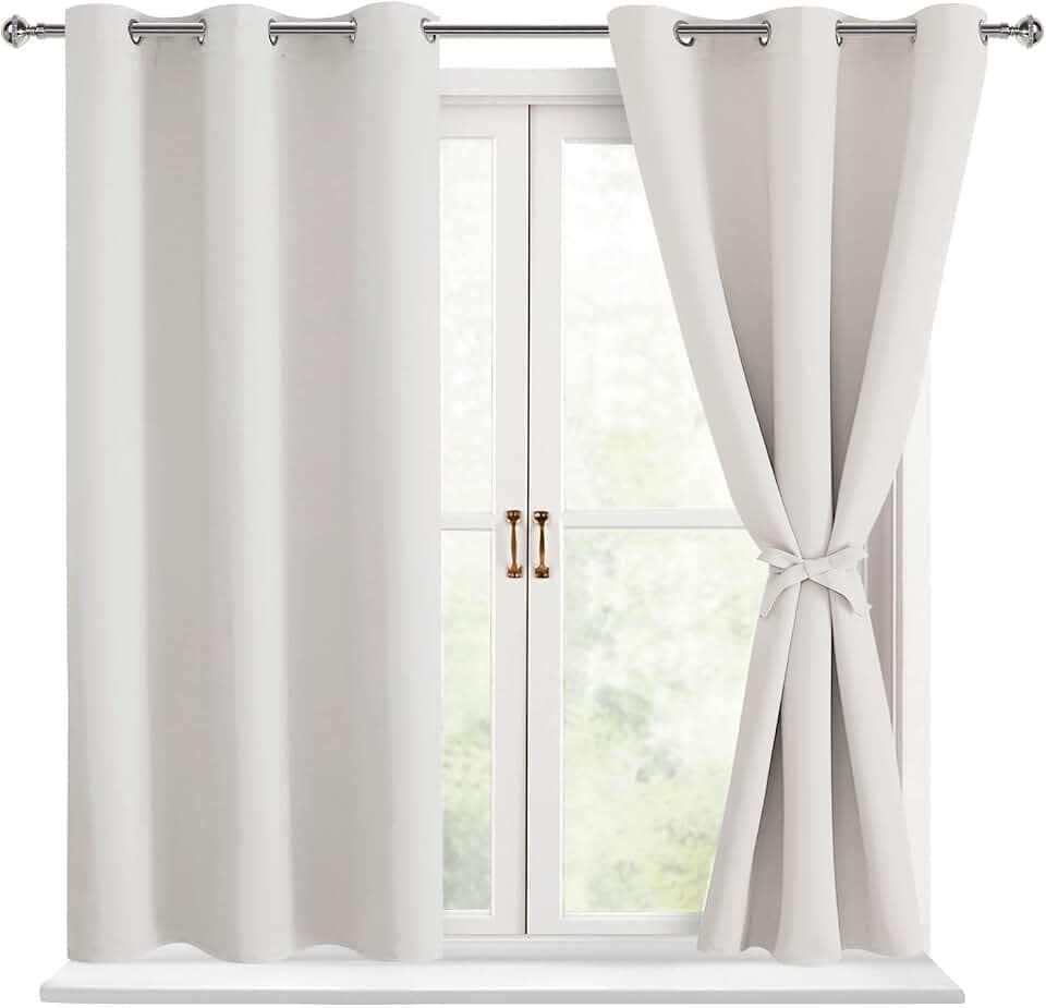 Hiasan Short Blackout Curtains for Bedroom, Ivory, 42 x 45 Inch, 2 Panels