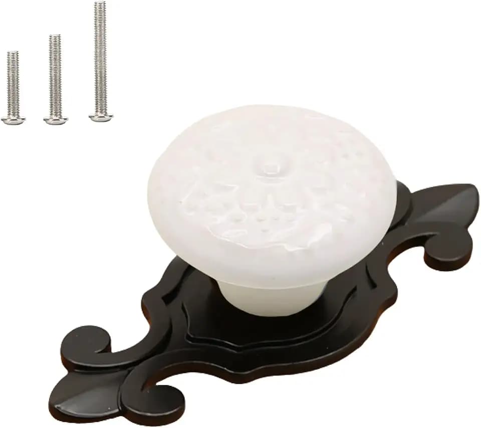 HUAMULAN Ceramic Knobs Cabinet Pulls with Black Base Backplate 10 Pack
