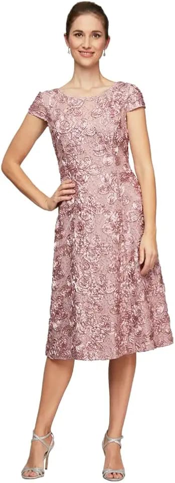 Alex Evenings Women's Tea Length A-line Rosette Dress