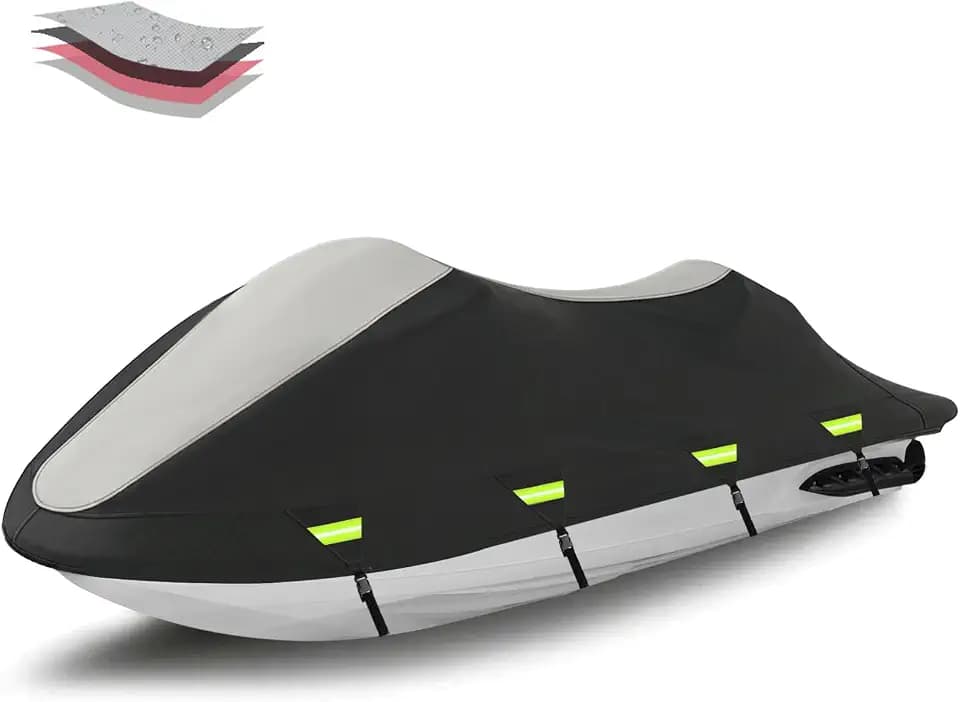 Solim 1200D Waterproof Jet Ski Cover, 135"-145" Trailerable 2-3 Seater PWC