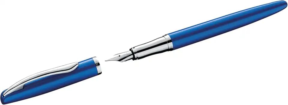 Pelikan Füller Jazz Noble, Saphire (Blau), für Rechtshänder und Linkshänder, eleganter Metall-Patronenfüller im Geschenketui, Feder M, 821841