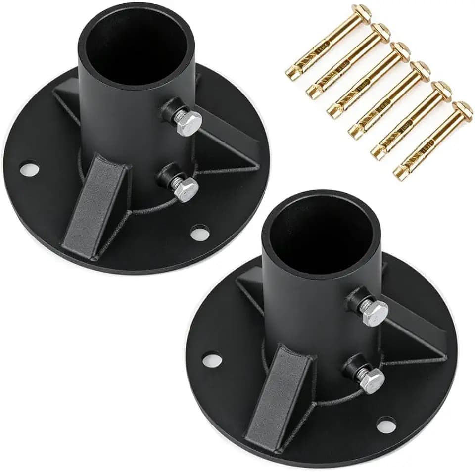 2PCS Round Posts Base Bracket Chain Link Fence Pole Floor Flange, 2" Base Flange Post Holder, Heavy Solid Fence Post Concrete Mount for Holding the Mailbox/Flag Round Posts with Screws
