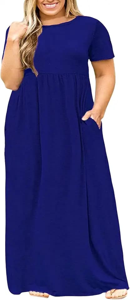 Nemidor Women Plus Size Casual Maxi Dress Long Summer Pockets