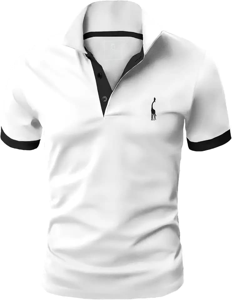 GLESTORE Poloshirt Herren, T Shirts Männer, Hemd Herren Kurzarm Giraffe Stickerei T-Shirt Sommer Slim Fit Golf Sports Weiß L