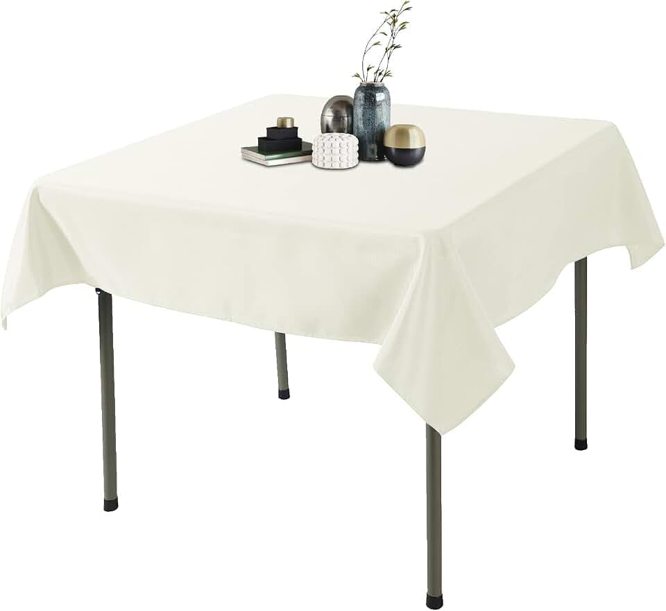 Ascoza 2pack 52x52 Inch Ivory Square in Polyester Fabric Tablecloth for Wedding,Banquet,Restaurant and Parties