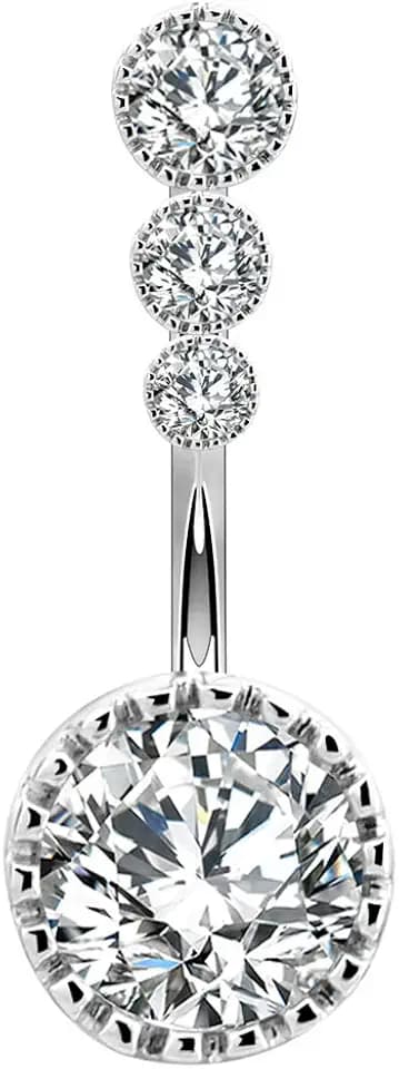 OUFER 14G 8 12 14 mm Bauchnabelpiercing Silber Kurz Lange Barbell 316L Chirurgenstahl Runden CZ Piercing Schmuck Belly Button Ring Navel Bar Jewelry Körperschmuck