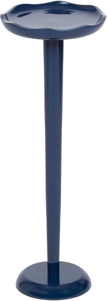 Kate and Laurel Alessia Modern Decorative Round Drink Table, 8 x 8 x 22, Navy Blue, Transitional Glossy Pedestal Plant Stand with Smooth Curvature and Wavy Scalloped Tabletop