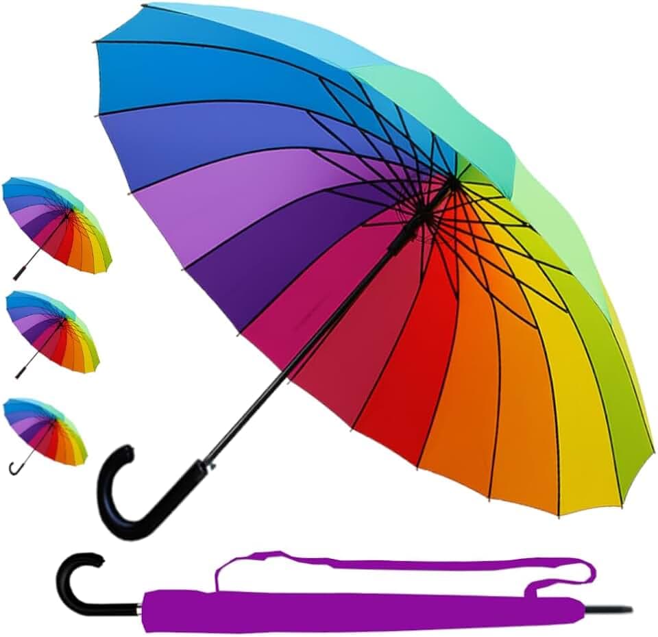 COLLAR AND CUFFS LONDON 95KPH 16 Rippen Regenschirm Automatik Sturmfest Regenbogen - Stockschirm SEHR STARK Herren Damen Windfest - Windproof Verstärkt mit Fiberglas - Mehrfarbig Bunt