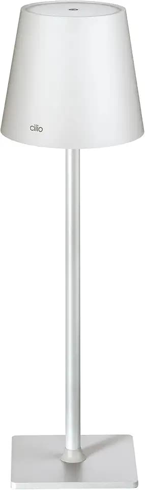 Cilio Sole LED Table Lamp with Touch Sensor, Dimmable with Memory Function, Up to 13 Hours of Lighting Time, for Indoor and Outdoor Use, Metal/Plastic, 13.75" H, 4.25" Diameter, White