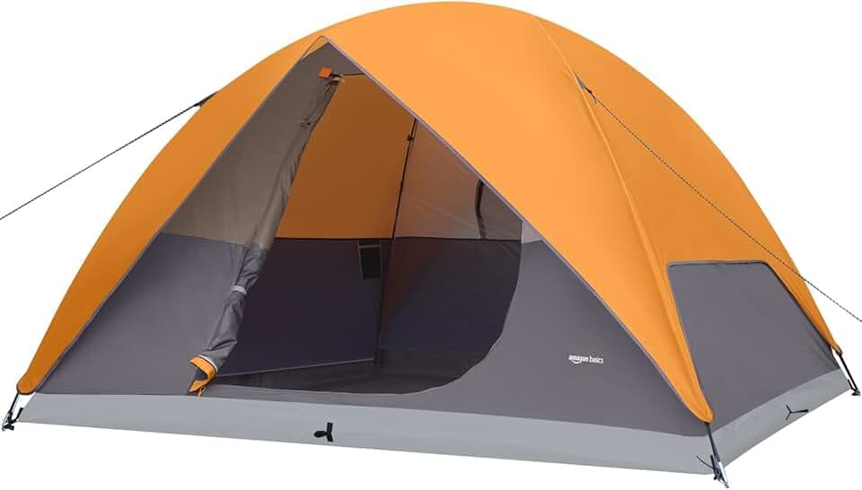 Amazon Basics Kuppelzelt für Camping mit Regenschutz und Tragetasche, wasserdichtes 3-Jahreszeiten-Zelt, einfach aufzubauen, 6 Personen