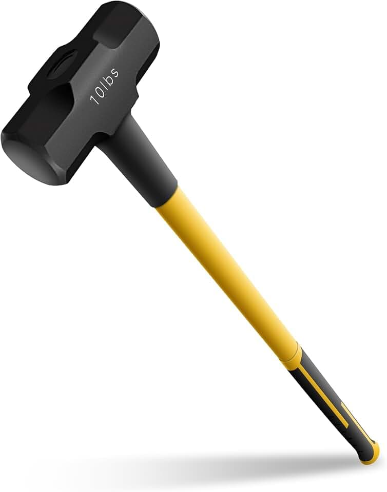 Sledge and Club Hammer with Heavy Duty Construction, No-Slip Handle, Fiberglass Core, High Strength Steel for Construction, Gardening, Land Management, Yard Work, and Outdoors (10lbs)