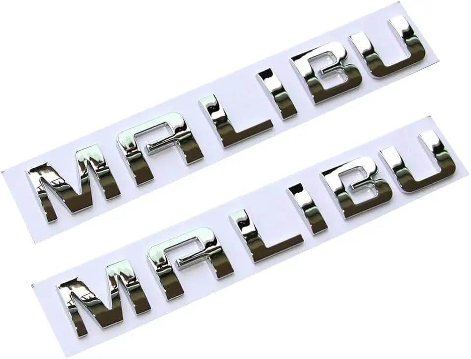 2Pack for Malibu Nameplate Letter Emblem Badge Glossy Compatible with Malibu/Chrome