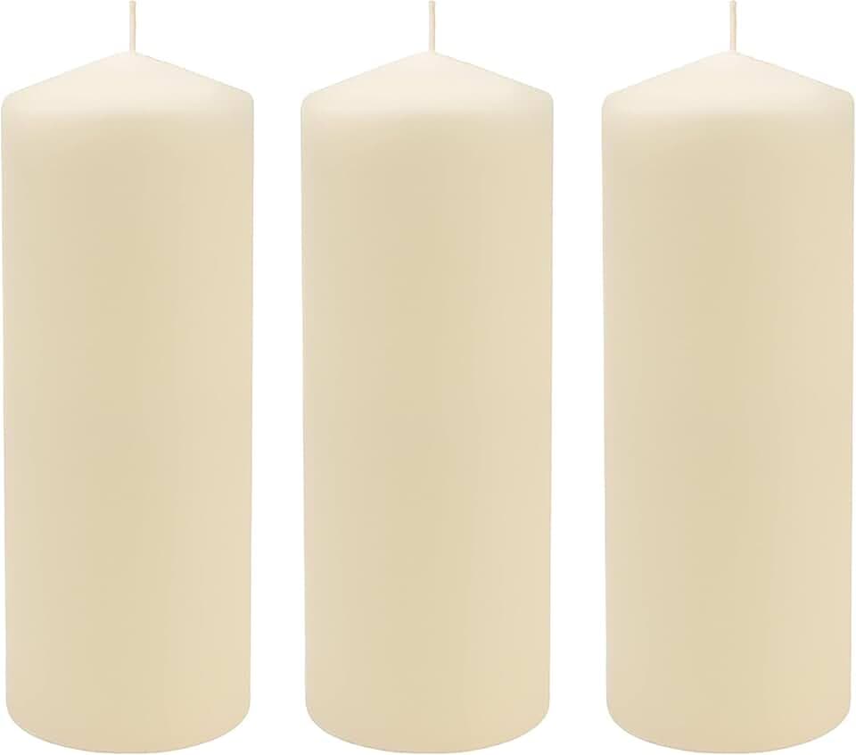 Stonebriar Unscented Pillar Candles – 80 Hour Burn Time, Long-Lasting Wax Candles for Weddings, Holidays, Home Décor & Special Events, Pack of 3, Ivory, 3" x 8"