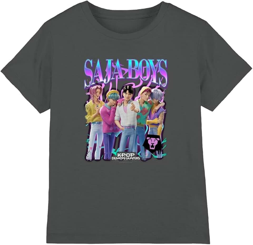 KPop Demon Hunters Unisex Kinder Kpop Demon Hunters Saja Boys Bootleg Kids T Shirt, Charcoal T-Shirt (1er Pack)
