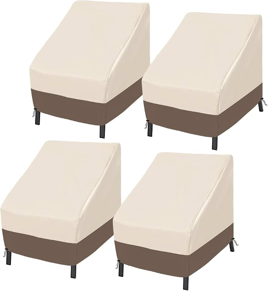 Waterproof Patio Chair Covers, Lounge Deep Seat Cover, Heavy Duty and Waterproof Outdoor Lawn Patio Furniture Covers,Beige & Brown, Fits up to 30W x 32D x 32H inches(4Pack)…